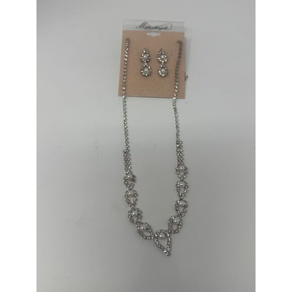 Fashion By Michaelangelo Silver Tone Rhinestone Drop Earrings And Necklace - Picture 1 of 9